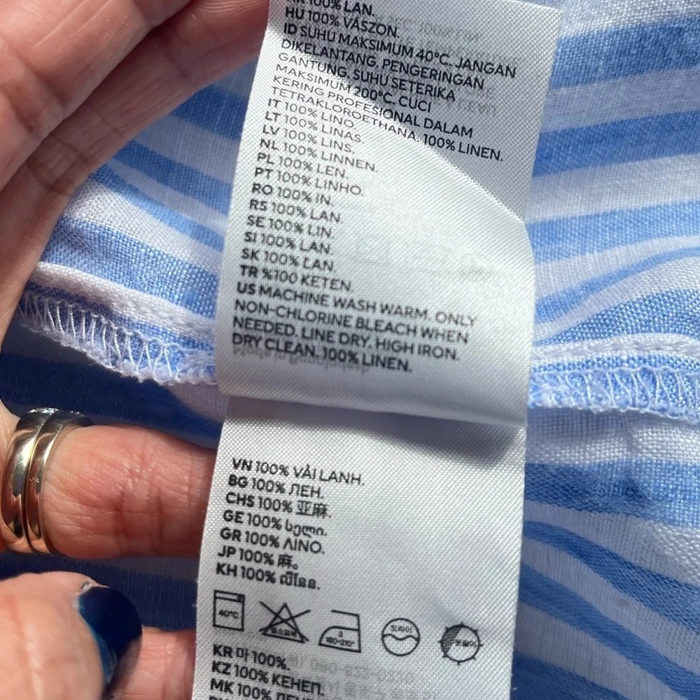 H&M 100% Linen Striped Button Down Shirt XXL Coastal Grandma Oversized Vacation - Picture 15 of 15